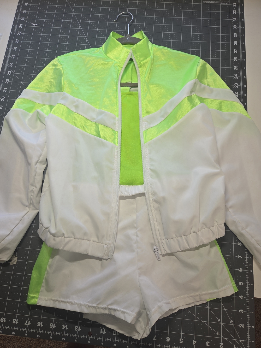 Neon Green and White Active Set, Hip Hop - Jacket & Shorts